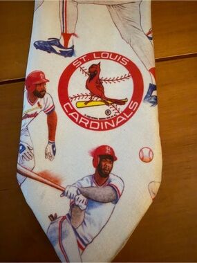 VTG 1993 Ralph Marlin St. Louis Cardinals White and Red Baseball Tie